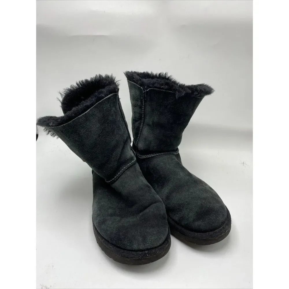 UGG Boots Keely Womens Size 7 Black Suede Wool Sheepskin Toggle Closure 3308